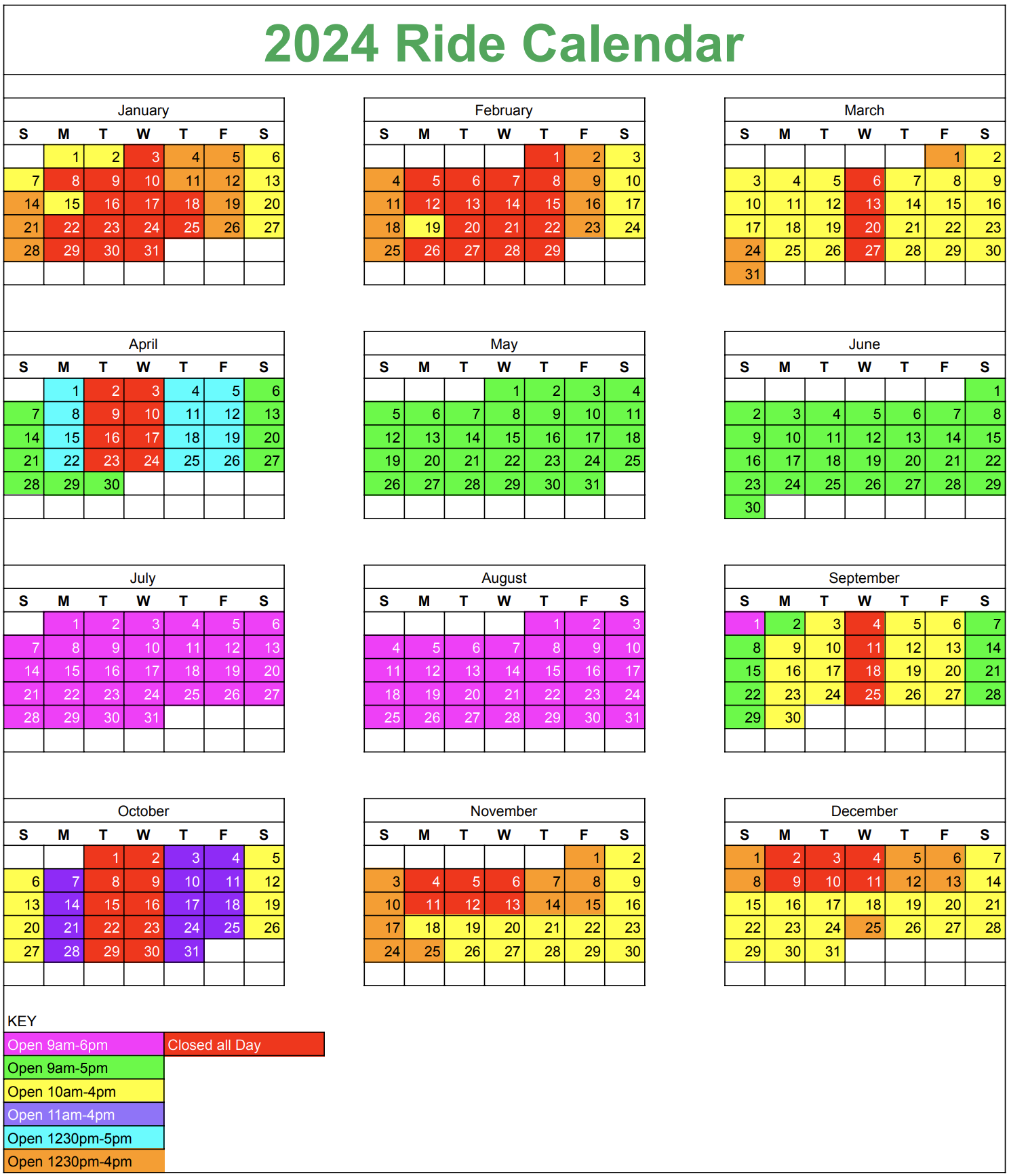 Hours of Operation for the Mustang Mountain Coaster